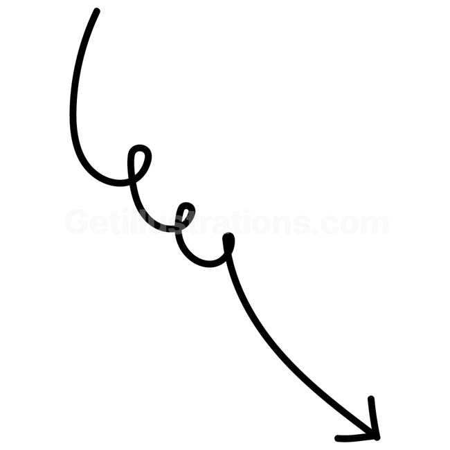 curl, arrow, turn, downward, down, move